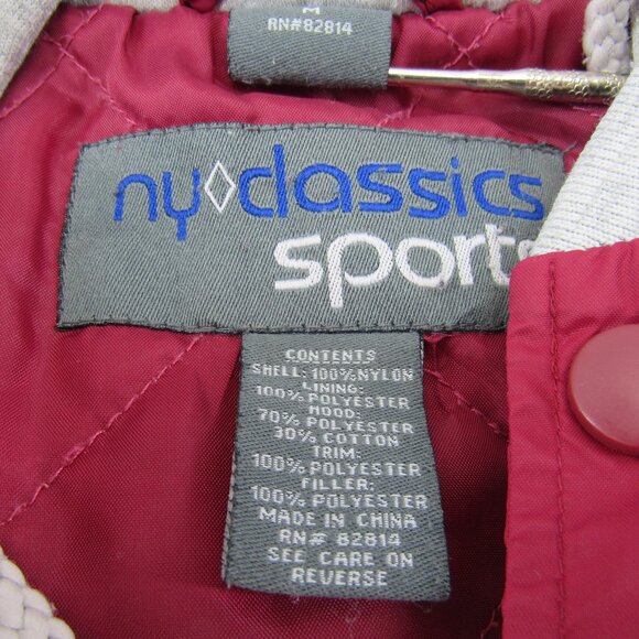 NY Classics Sports Red Varsity Jacket With Hood Zip and Snap Close Size M - Picture 9 of 9